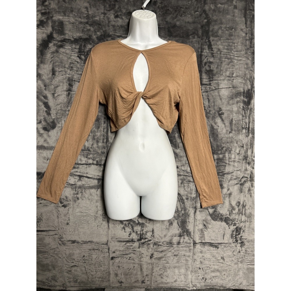 Women's Large‎ Cropped Top Keyhole Long Sleeve Coquette Rave Clubwear Sexy